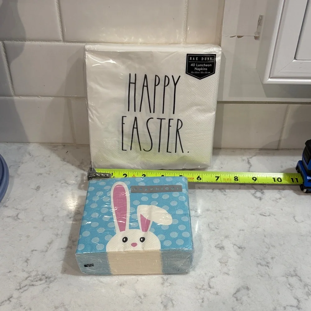 Rae Dunn White & Blue Easter Paper Napkins - Happy Easter and Bunny Design